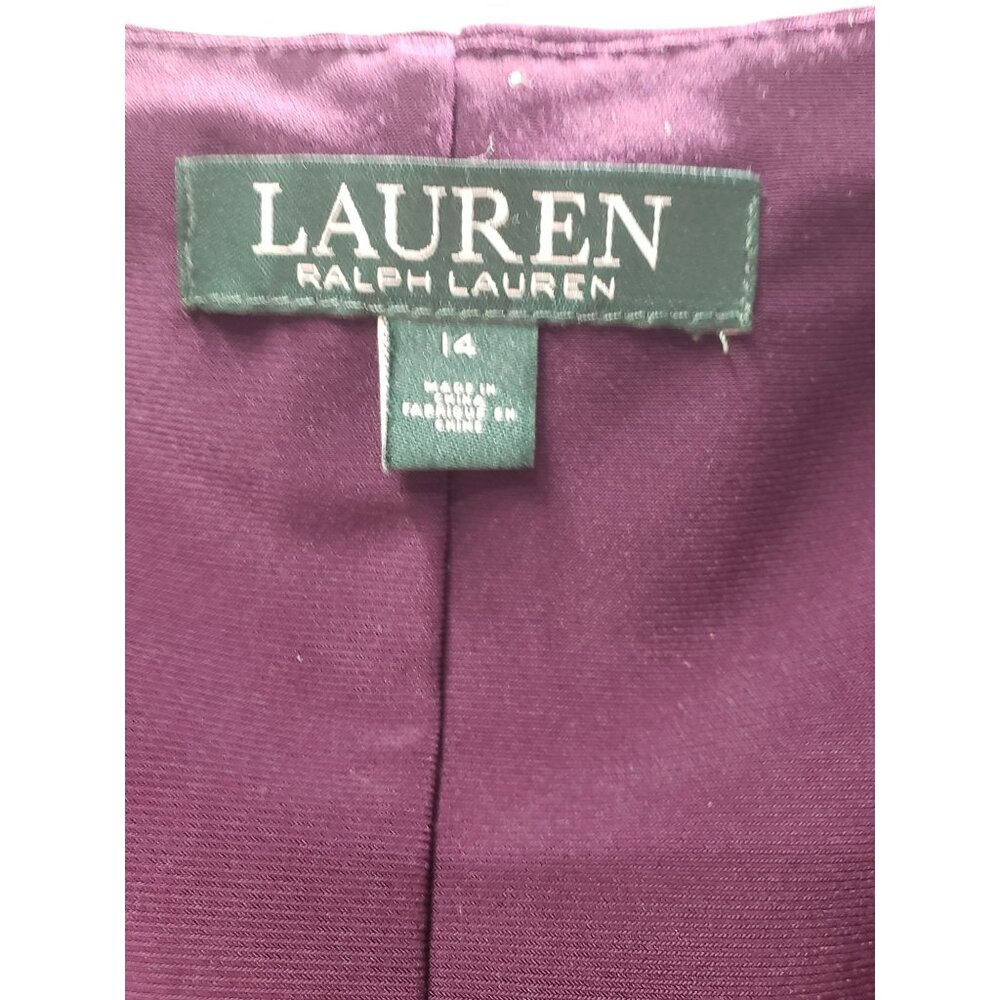 Lauren Ralph Lauren Scoop Neck Dress, Sz 14, Dark Purple, Ruched Sheath Cocktail - Picture 2 of 8